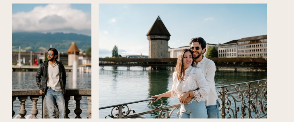 Couple by Chapel Bridge in Lucerne