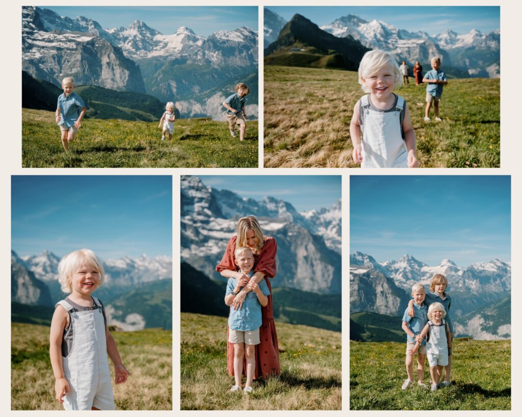 Children playing during a family photos Lauterbrunnen session in the Swiss Alps