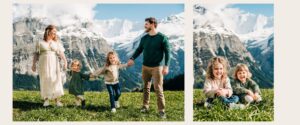 Family smiling together with panoramic mountain views in the Jungfrau Region of Switzerland
